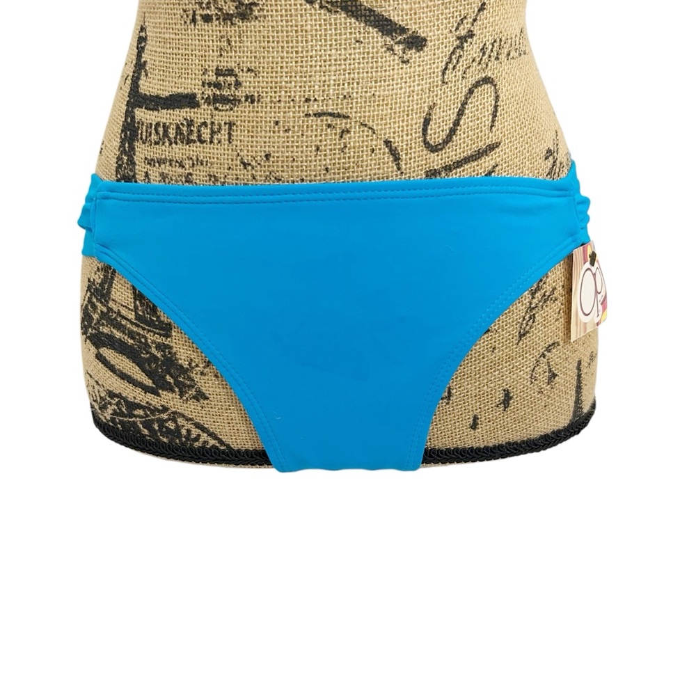 OP Ocean Pacific The Cyan Blue Side Tab Bikini Bottom Juniors Size Large 11-13